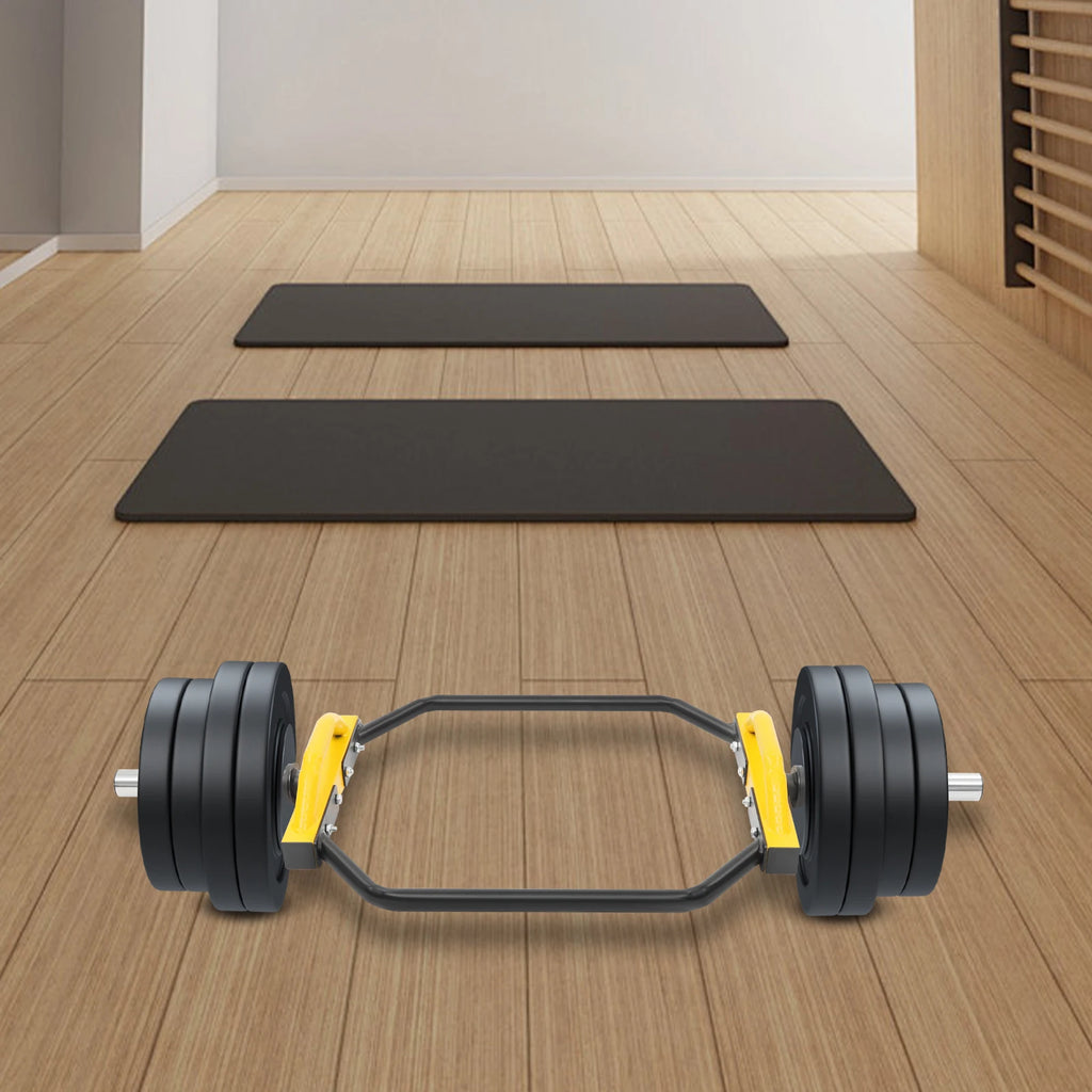 Barra Hexagonal para Mancuernas, Capacidad de 330 LBS, Construcción de Acero, Mango con Reborde Antideslizante y Collares de Resorte para Entrenamiento de Fuerza en Casa