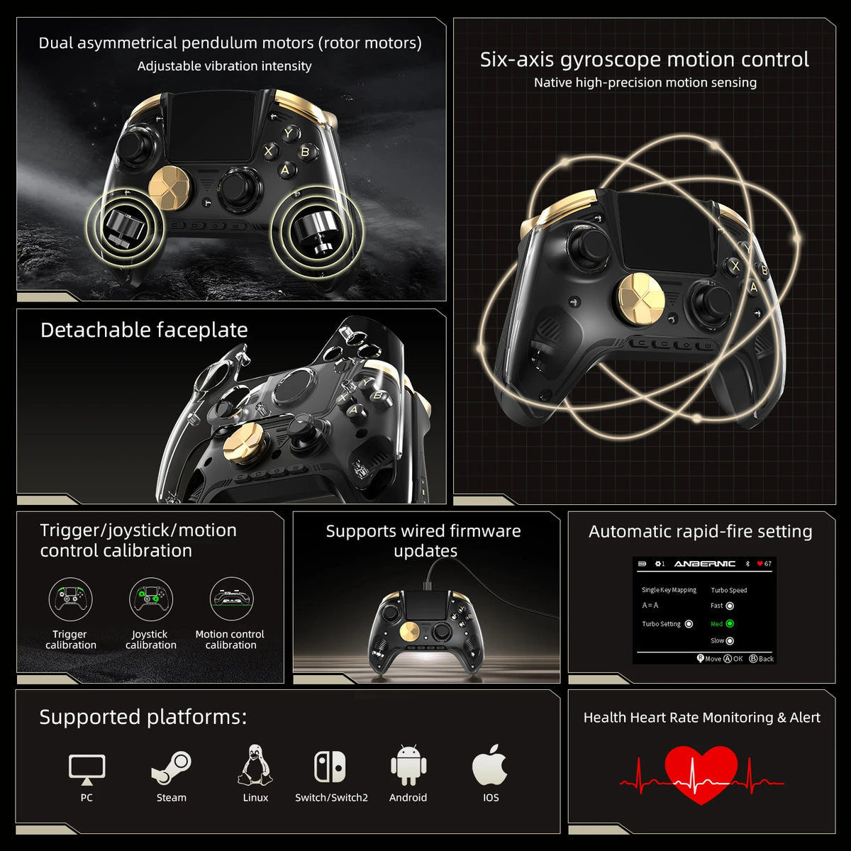 Controlador de Juegos Retro ANBERNIC RG G01 con Gatillos de Efecto Hall, Bluetooth/Con Cable/Inalámbrico, Gamepad XBOX para PC, Android, iOS, Steam, Linux