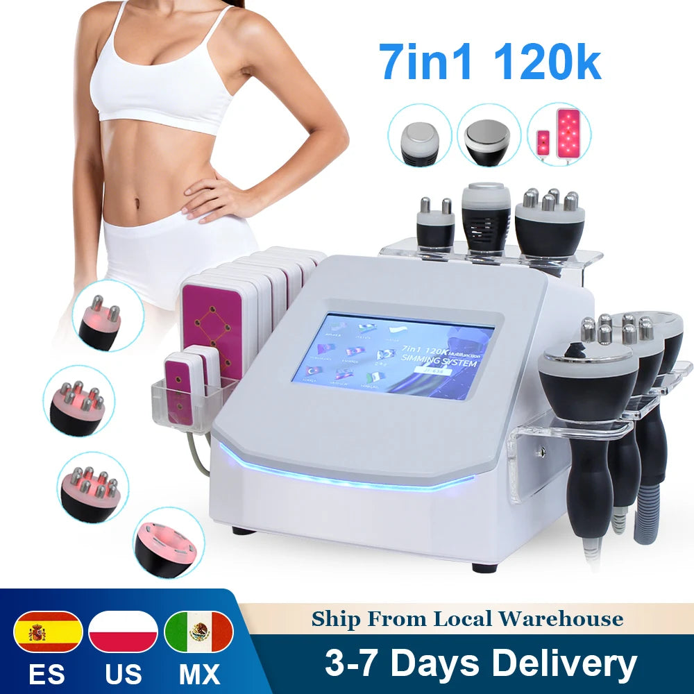 Máquina de Belleza 7 en 1 para Adelgazar el Cuerpo, Cavitación Ultrasónica de 120K, Pérdida de Peso, Rejuvenecimiento de la Piel, Eliminación de Celulitis, Lifting Facial