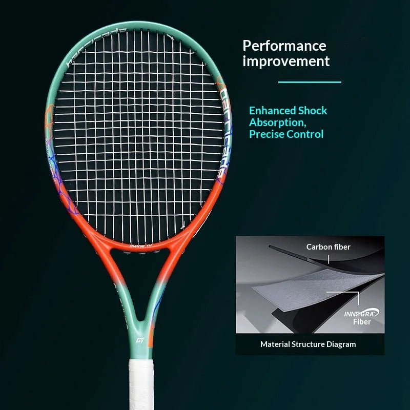 Raqueta de Tenis de Carbono Completo para Adultos, Profesional, de Alta Potencia, Ligera, para Entrenamiento y Partidos, Unisex, con Bolsa de Tenis, Raqueta de Tenis de Playa