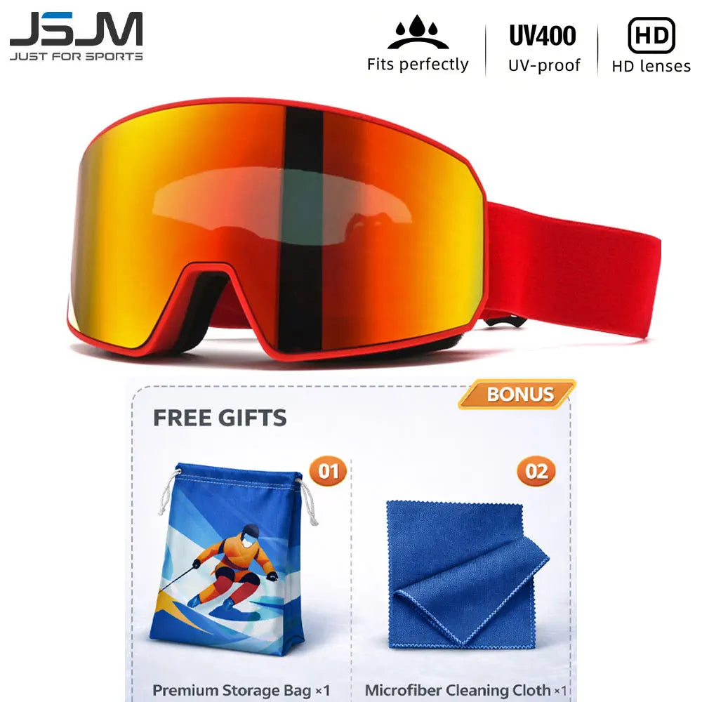 Gafas de Esquí JSJM para Adultos, Doble Capa, Antivaho, UV400, para Snowboard y Moto de Nieve, con Bolsa de Almacenamiento y Paño de Limpieza