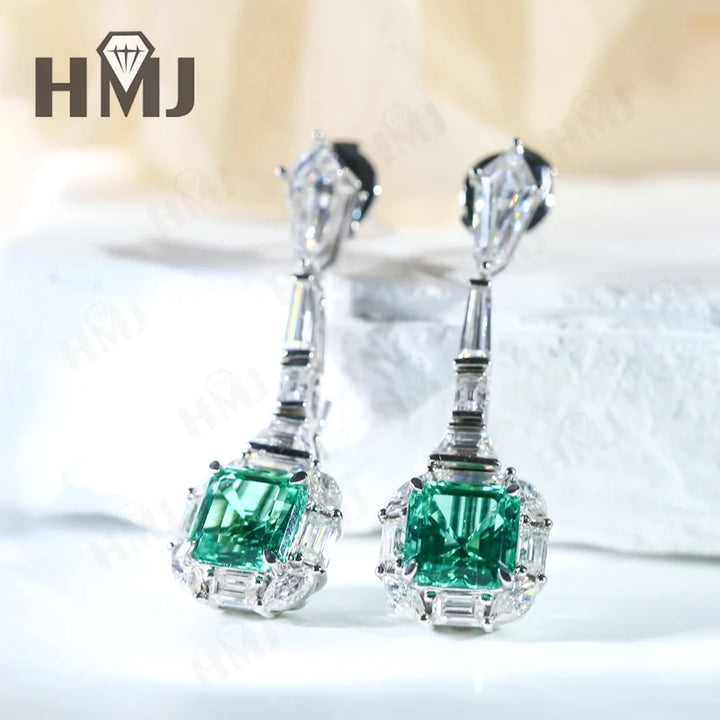 Pendientes Personalizados con Esmeralda/Rubí/Zafiro de Laboratorio Cultivado en Colombia, Joyería Fina de 10K/14K/18K, Regalos para Ella en Aniversario o Día de la Madre