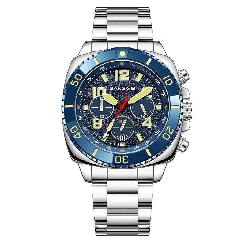 Relojes de lujo BANGWEI para hombre, relojes de pulsera de cuarzo deportivos de moda, cronógrafo luminoso resistente al agua 30M, reloj para hombre