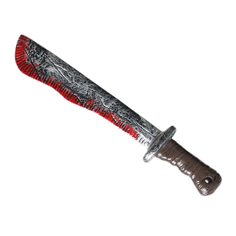 Cuchillo sangriento de Halloween, decoración de fiesta DIY, cuchillo de cocina de plástico afilado, accesorios de simulación, cuchillo curvo, accesorios de Halloween.