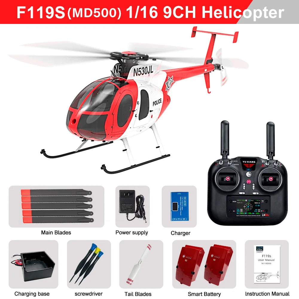 Nuevo YUXIANG F119S(MD500) helicóptero 9CH GPS 1/16 flujo óptico sin escobillas 18Min avión de lucha para regalo de vacaciones