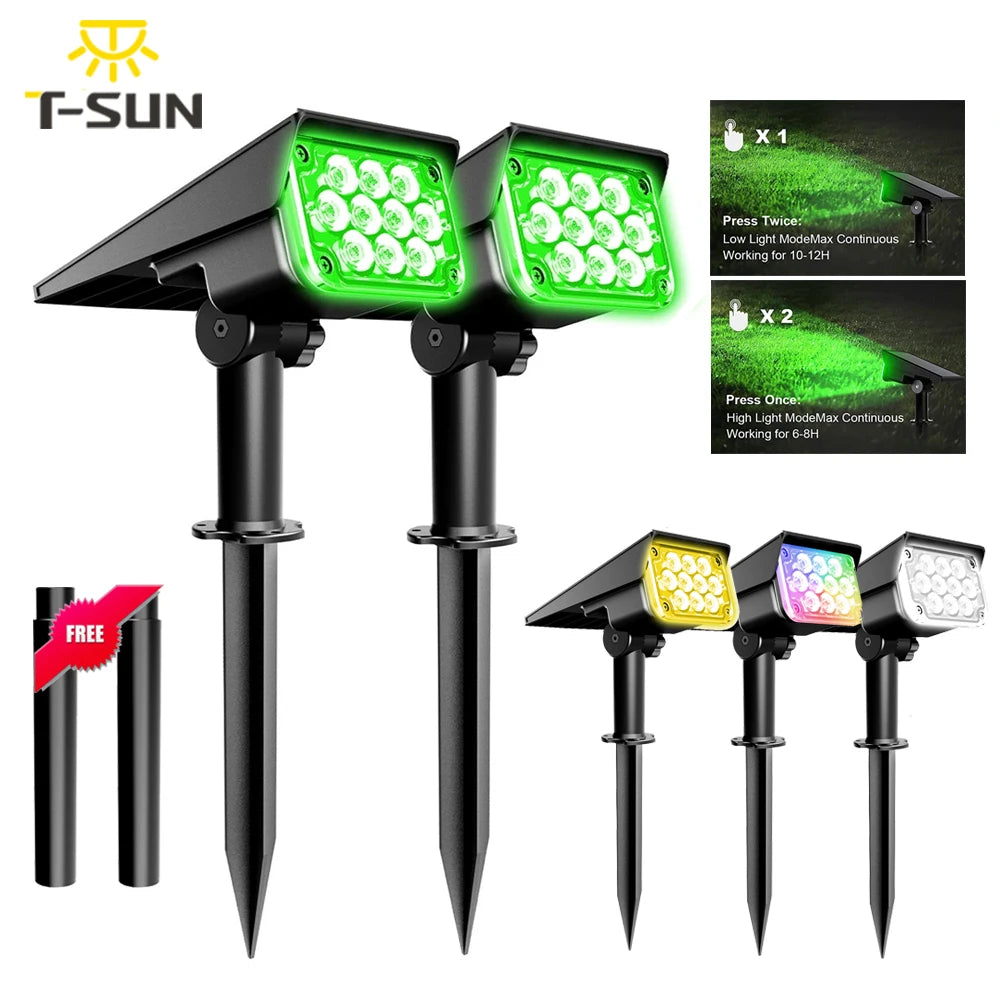 Luz solar de 1/2/4 piezas con temperatura de luz ajustable, luz solar para jardín, lámpara solar para exteriores IP65, foco solar superbrillante