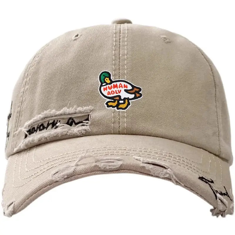 Human Made UV Protection Distressed Cap, Vintage Washed Embroidered Street Hat for Women