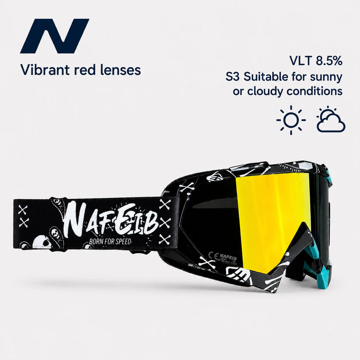 Gafas de Esquí, Aptas para Esquí y Snowboard, Gafas de Motociclismo para Todas las Estaciones, Equipadas con Lentes Anti-UV HD UV400