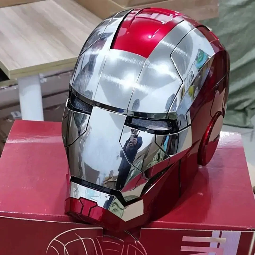 Casco de Iron Man MK5 Negro y Dorado, Los Vengadores, Escala 1/1, Casco Transformable con Activación por Voz, Colección Eléctrica Decorativa para Regalo