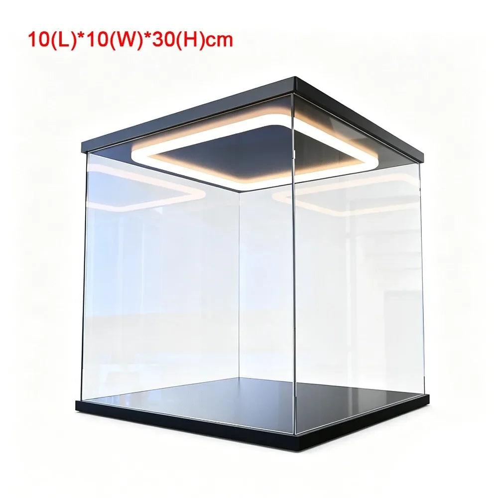 Vitrina de acrílico transparente para anillos con luces LED, caja de exhibición a prueba de polvo, vitrina de estilo moderno de alta transparencia