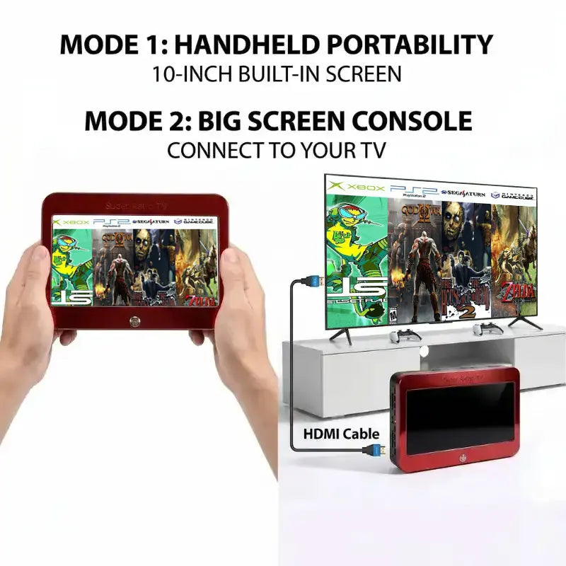 Consola de Juegos Retro T1, Pantalla HD de 10'', Más de 70,000 Juegos, Más de 60 Emuladores, 500GB/1TB/2TB, Plug & Play, 4G/8G RAM