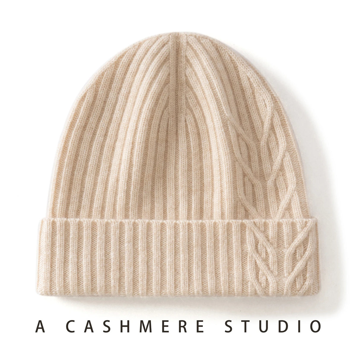 Gorros de Cachemira de calidad 100% para mujer, gorro de invierno para mantener el calor al aire libre, gorros de punto acanalados informales, gorros con calavera de Color sólido para mujer