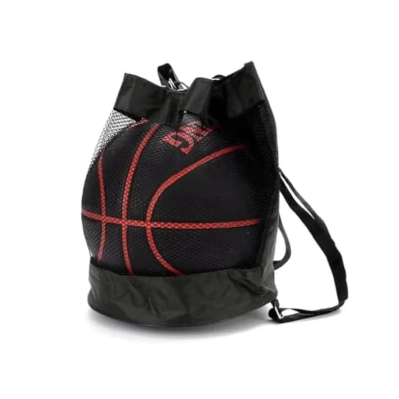Mochila con cordón para baloncesto, caja para balones de baloncesto, bolsa de red, mochila para guardar balones de fútbol, bolsa para guardar balones de voleibol para uso en exteriores, 32 cm, color negro.