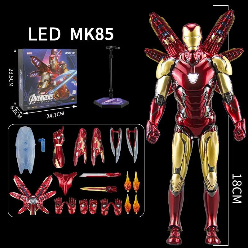 Figura de Acción ZDTDS Marvel Avengers Iron Man Serie Mark con Luz LED, Modelo Coleccionable para Adultos, Juguete de Exhibición