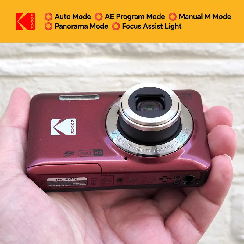 Cámara digital KODAK PIXPRO FZ55 genuina de 1080P Full HD y 16MP con pantalla LCD de 2.7 pulgadas, cámara para vlogging con zoom óptico 5X y gran angular de 28 mm para video