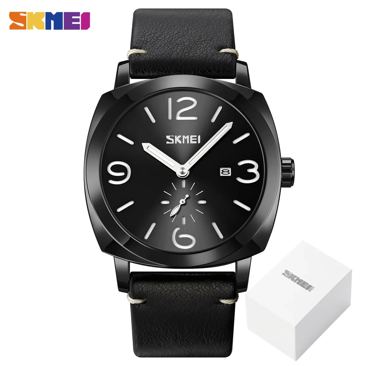 Reloj de pulsera de cuarzo para hombre SKMEI 9305, marca de lujo con correa de cuero auténtico, sencillo, con fecha y hora, reloj deportivo para hombre