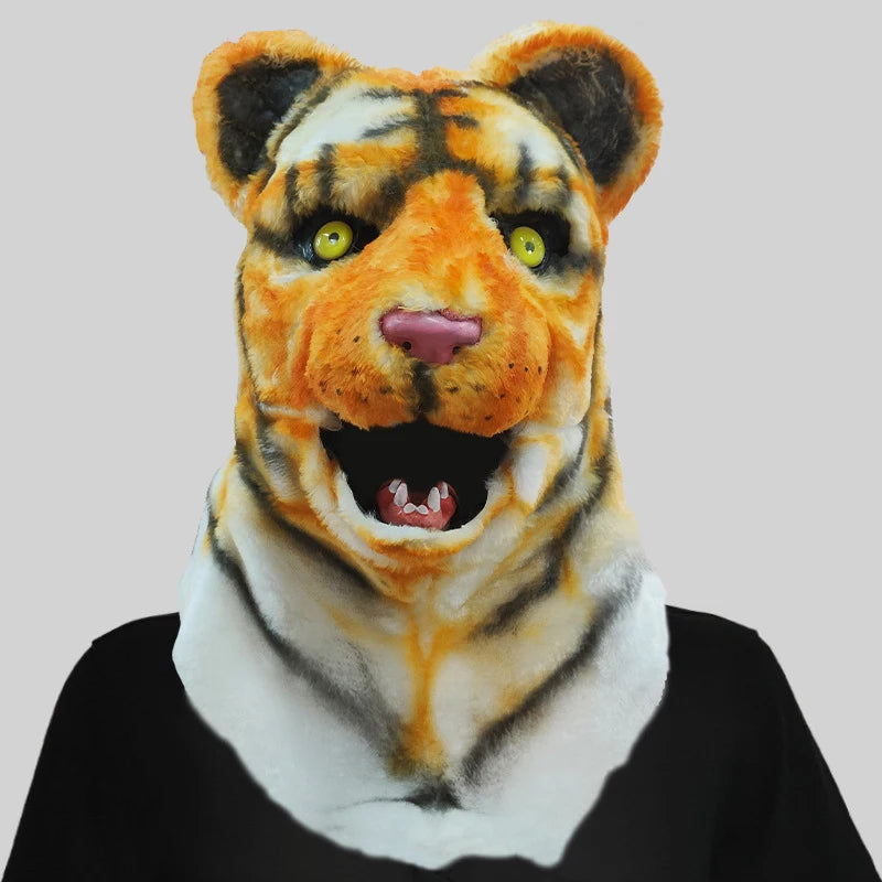 Máscara de zorro de felpa con boca móvil para Halloween, máscaras de cabeza completa de perro y Lobo, máscara de Animal realista, accesorios de disfraces de fiesta de Halloween