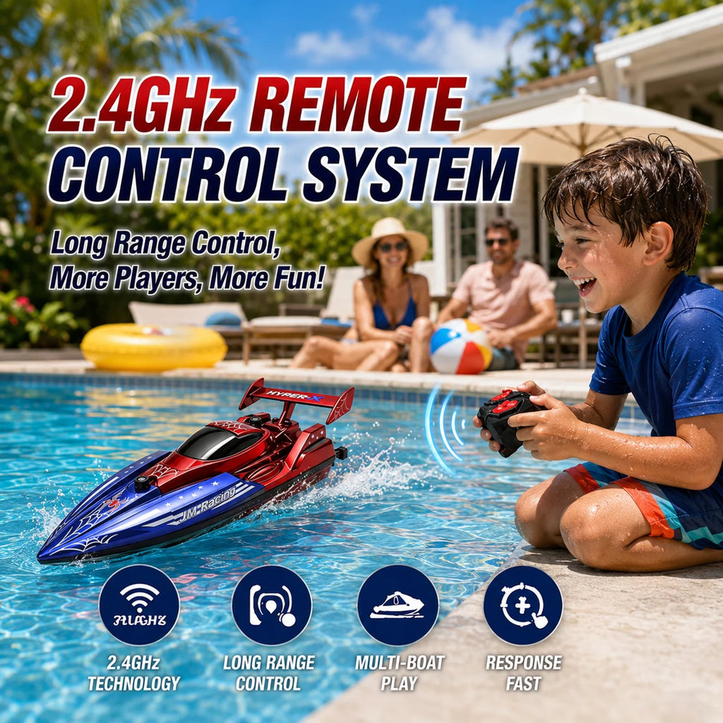 RC Boat for Kids 2.4GHz Remote Control Racing Speed Boat Rechargeable Electric Water Toy Spider Boat Pool Lake Outdoor Toy Gift