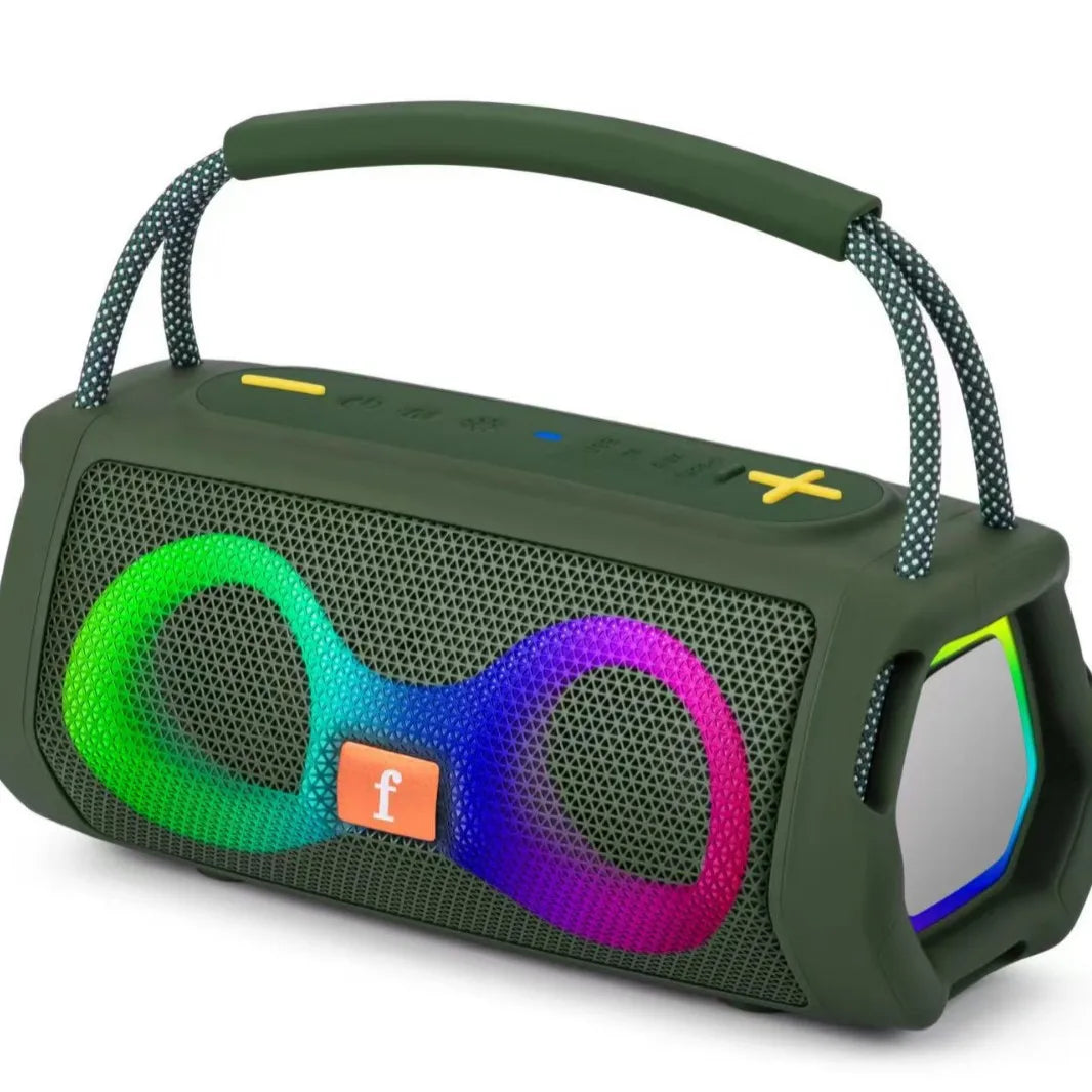 Altavoz Bluetooth portátil ET-313, boombox inalámbrico con graves potentes, luces LED RGB, diseño con asa e impermeable para fiestas al aire libre