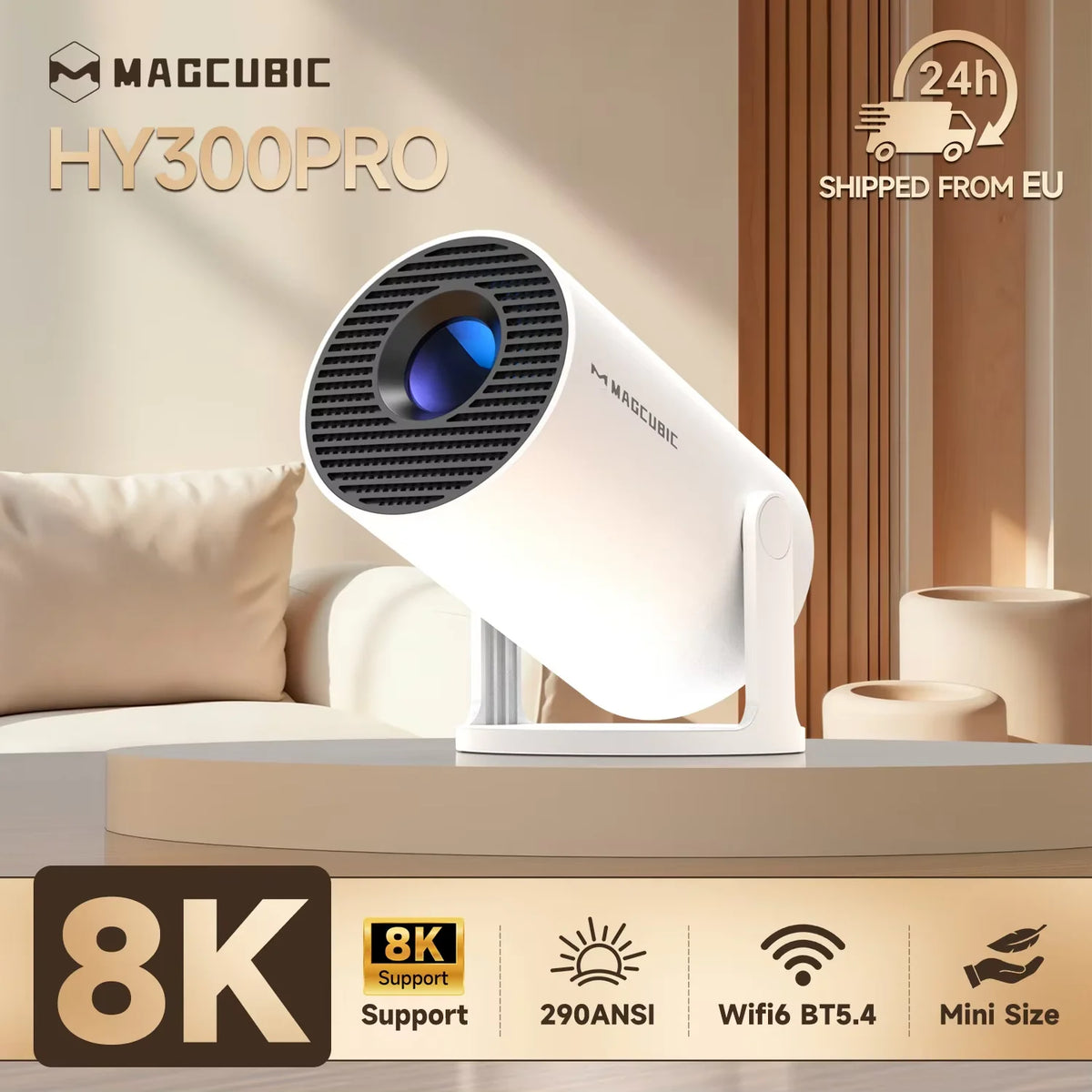 Proyector Magcubic HY300 Pro Android 14 8K Dual Wifi6 290ANSI Allwinner H726 BT5.4 1080P 1280*720P Cine en Casa Proyector para Exteriores