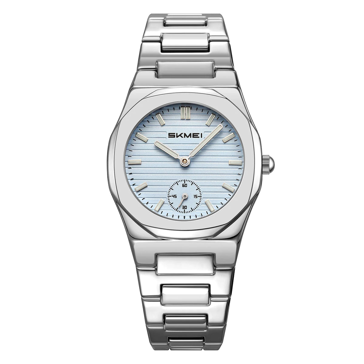 Reloj de cuarzo para mujer SKMEI con caja octogonal, brazalete de aleación de zinc, esfera de rayas horizontales, pequeño, resistente al agua, estilo ejecutivo 2681