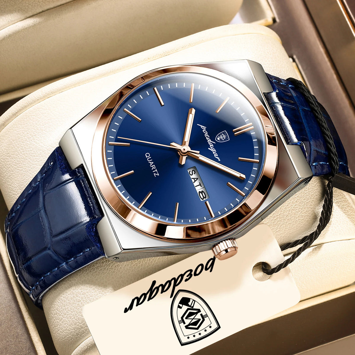 Reloj de pulsera para hombre POEDAGAR de cuarzo, moderno, casual, resistente al agua, luminoso, con fecha y día, de cuero, para negocios y actividades al aire libre
