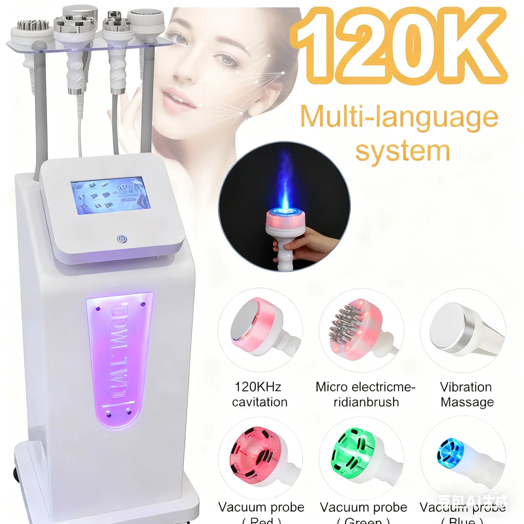 Dispositivo de belleza de cavitación 120K, calentamiento 5D RF, moldeador del cuerpo, desbloqueo, activación de meridianos, equipo de fisioterapia, masaje al vacío