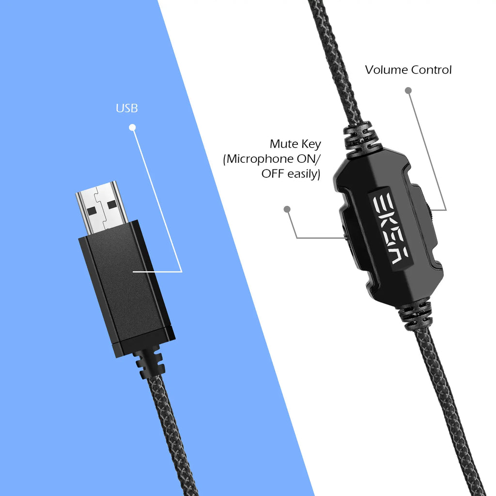 Control en línea del cable: botón Mute y control de volumen para auriculares USB