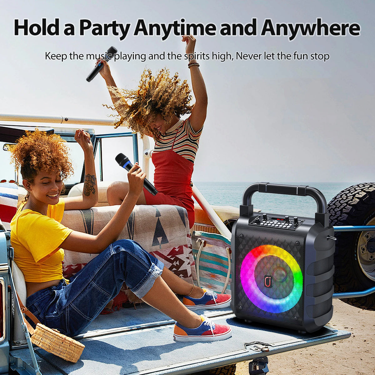 FanFun Wireless Speaker, Portable Bluetooth Speaker with Microphone and LED Light, Karaoke Speaker Machine, Home Karaoke System