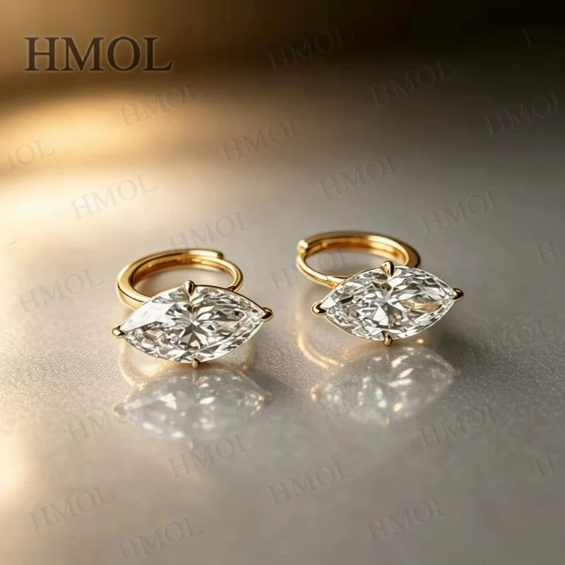 Pendientes de Diamantes Cultivados en Laboratorio, 2ct 3ct, Corte Marquesa, Plata de Ley 925, Opción de Oro 10K 14K 18K, Joyería de Novia para Boda, Regalo para Ella