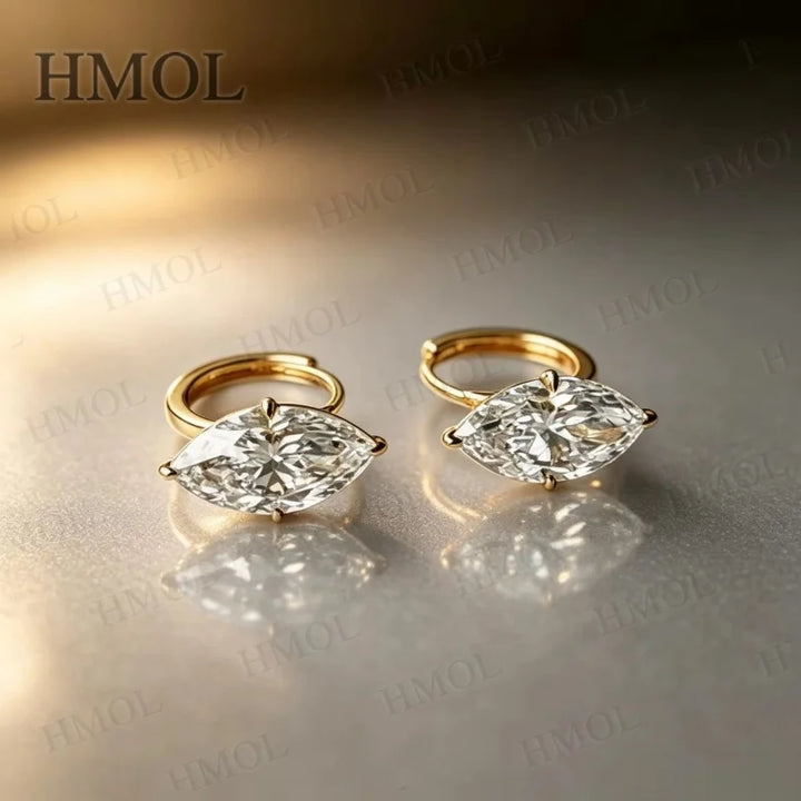 Pendientes de Diamantes Cultivados en Laboratorio, 2ct 3ct, Corte Marquesa, Plata de Ley 925, Opción de Oro 10K 14K 18K, Joyería de Novia para Boda, Regalo para Ella
