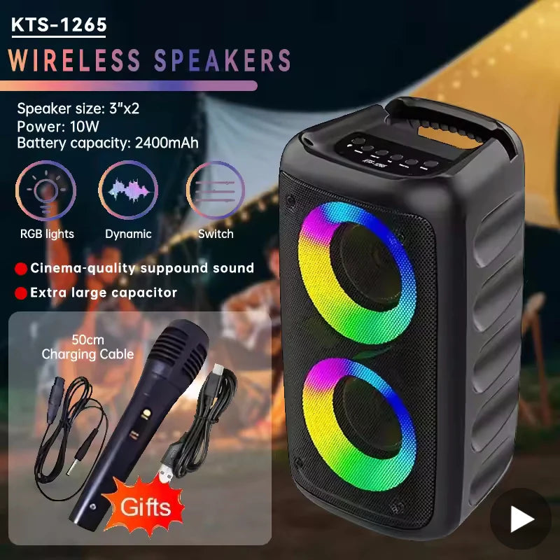 Altavoz Bluetooth inalámbrico para karaoke, subwoofer portátil con micrófono, radio FM, lámpara, máquina de sonido, caja de música LED TWS