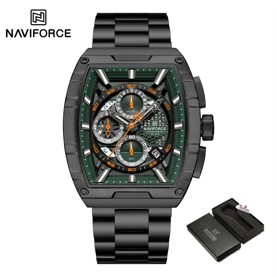 Reloj de cuarzo con cronógrafo para hombre NAVIFORCE, moderno, deportivo, para exteriores, para viajes, original, regalo para hombre, nuevo estilo, diseño Tonneau