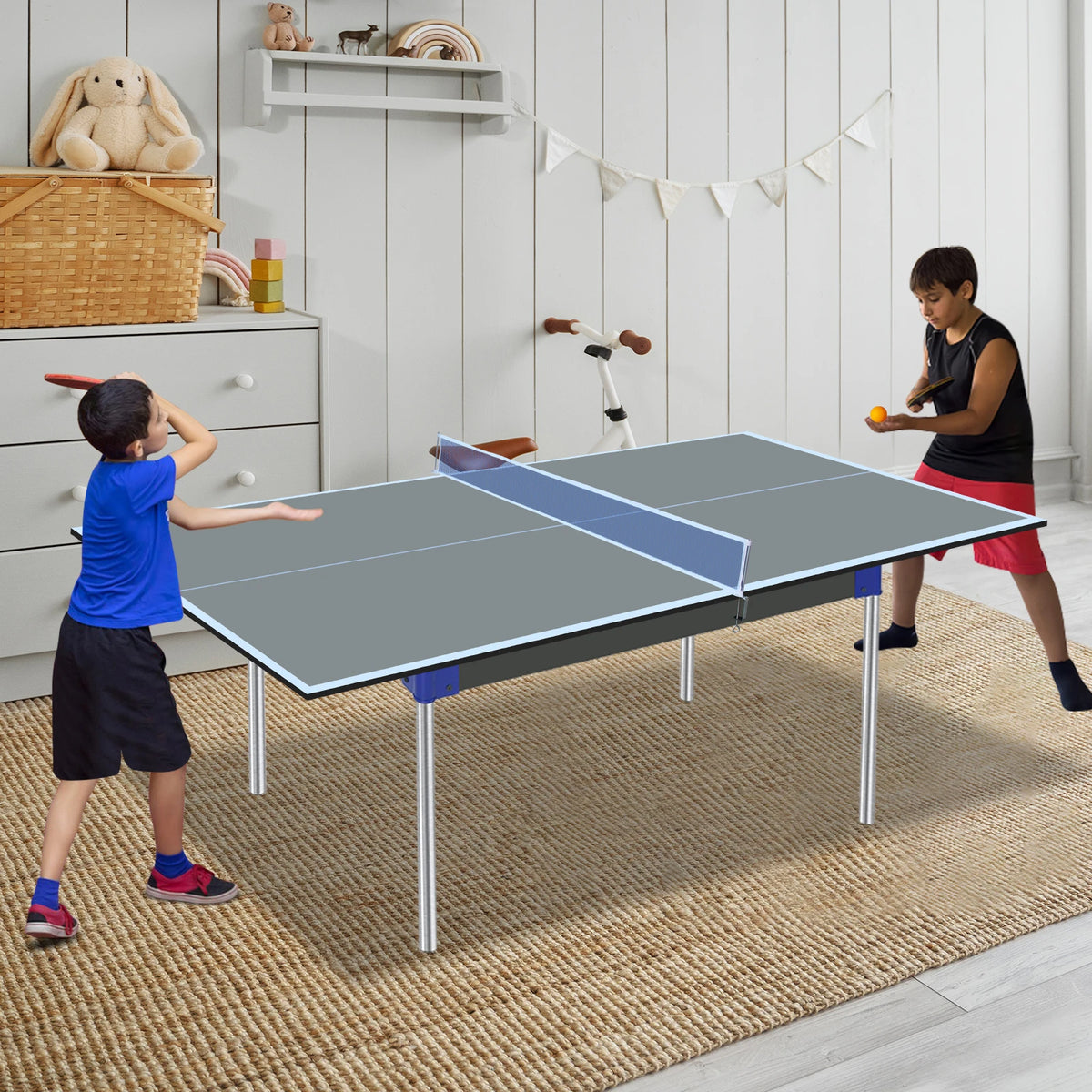 Tablero plegable para tenis de mesa, 180,34 x 90,17 x 1,2 cm, superficie de ping pong de MDF gris de alta densidad para adultos y niños, duradero, resistente a impactos, fácil de limpiar, para entrenamiento en casa, juegos