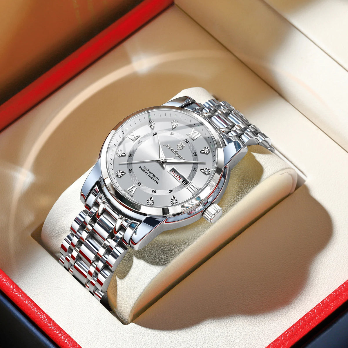 Reloj de pulsera para hombre POEDAGAR de lujo y tendencia, resistente al agua, de acero inoxidable, luminoso, con fecha y día, reloj de cuarzo a la moda para hombre