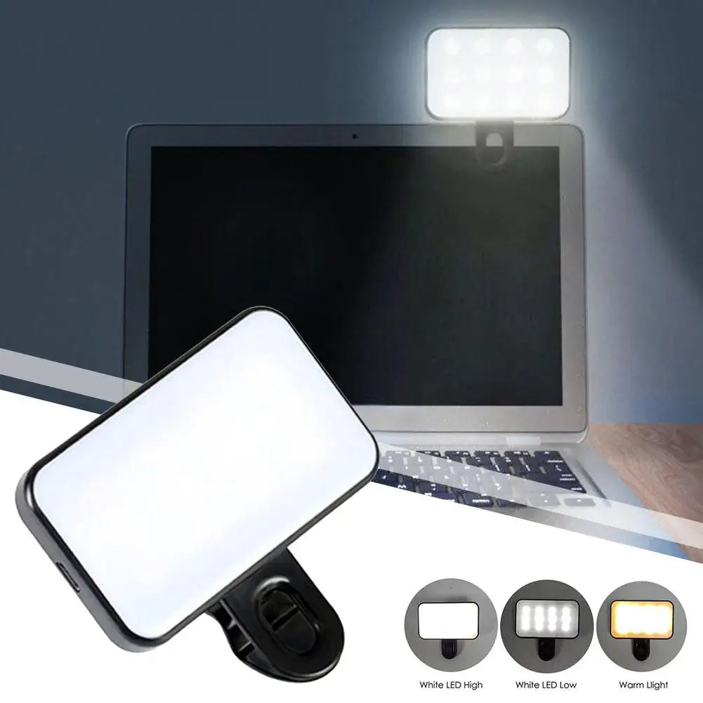 Mini luz de relleno para Selfie, 3 modos, luz de relleno ajustable para videoconferencia, brillo recargable, Clip para ordenador, teléfono móvil