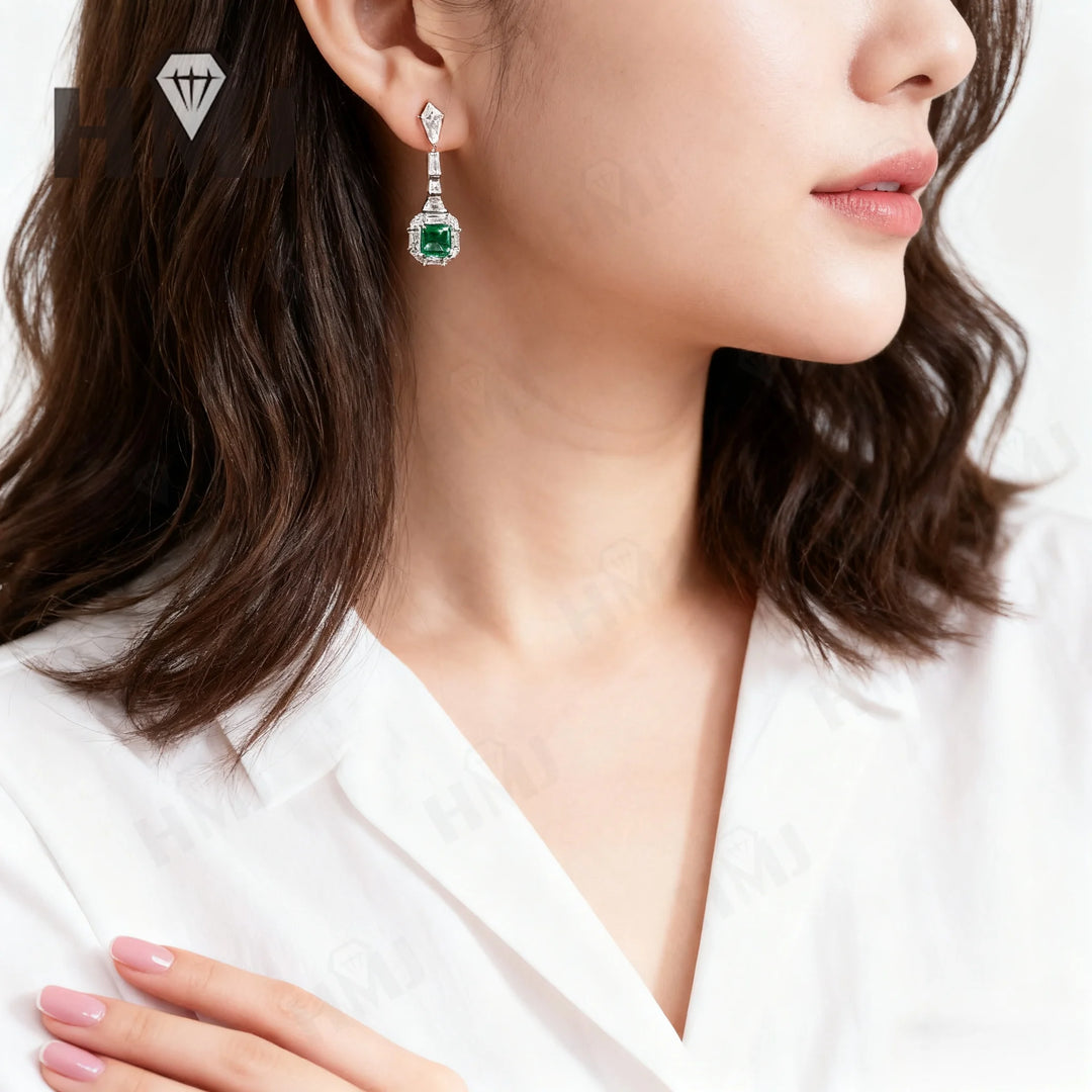 Pendientes Personalizados con Esmeralda/Rubí/Zafiro de Laboratorio Cultivado en Colombia, Joyería Fina de 10K/14K/18K, Regalos para Ella en Aniversario o Día de la Madre