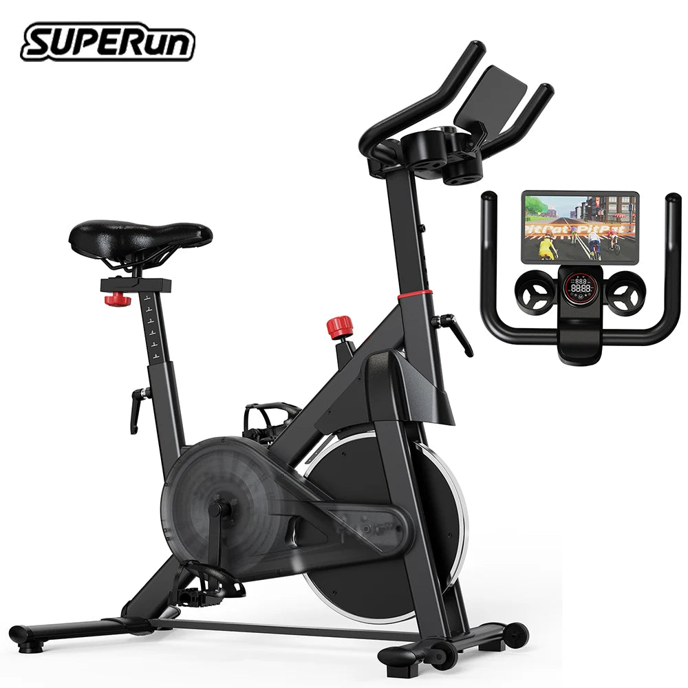 Superun-bicicleta estática con Control magnético, soporte grande para tableta, asiento cómodo, bicicleta de ciclismo interior, Cardio, Fitness
