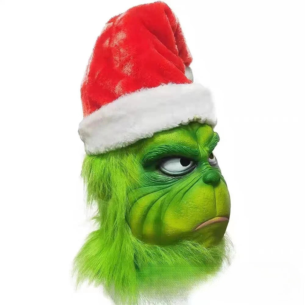 Máscara de monstruo de pelo verde, máscara de Cosplay de monstruo de piel verde, máscara de Halloween, guante de látex de Anime, máscaras Grinch verdes