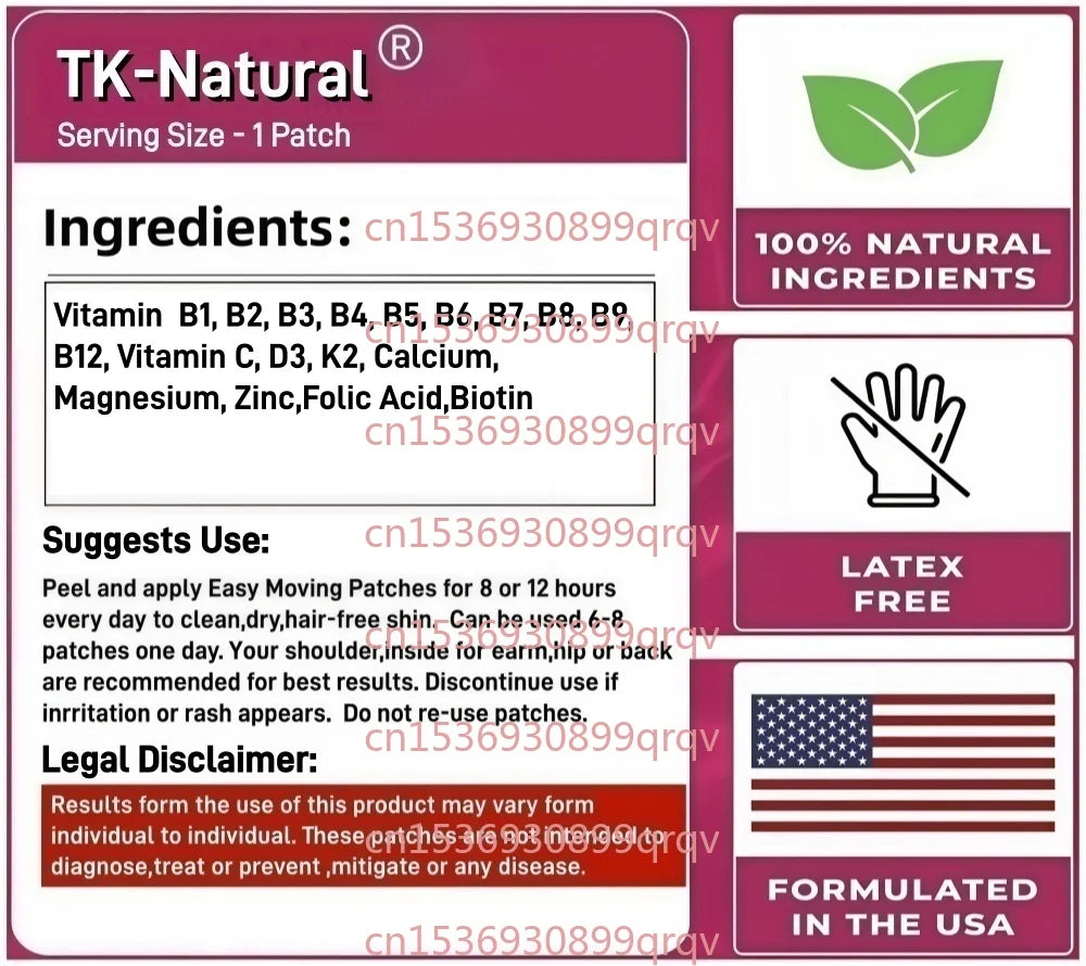 30 Parches Transdérmicos de Complejo Vitamínico B, B1, B2, B3, B5, B6, B7, B9, B12, Ácido Fólico para Energía, Cerebro, Sistema Inmunitario y Piel