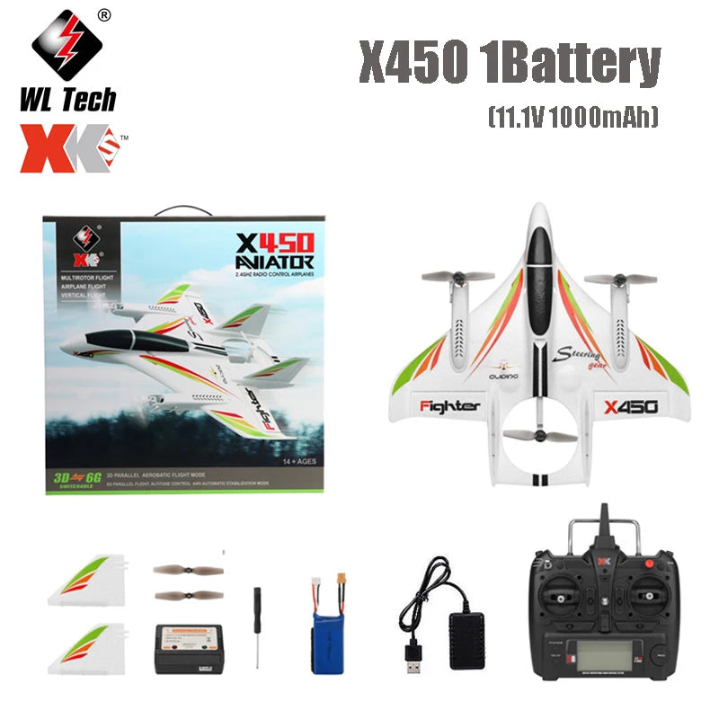 WLtoys-avión teledirigido XK X450, 6 CANALES, sin escobillas, 2,4G, planeador de Radio Control, ala fija, 3D/6G VS XK X520