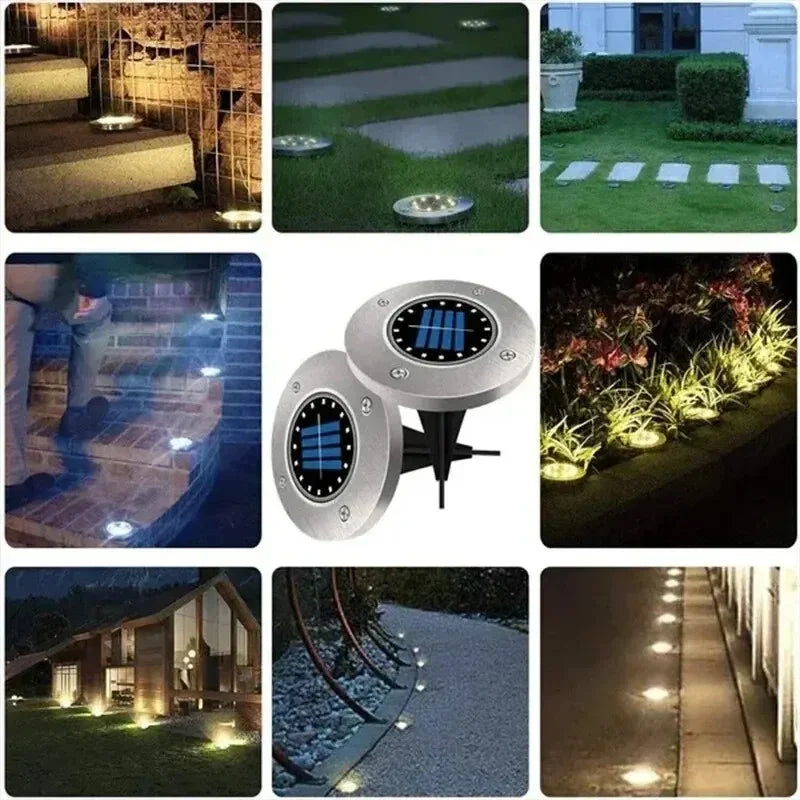 4 piezas de luces solares de disco para jardín al aire libre, luz solar subterránea, luz de cubierta, foco enterrado, lámpara LED solar