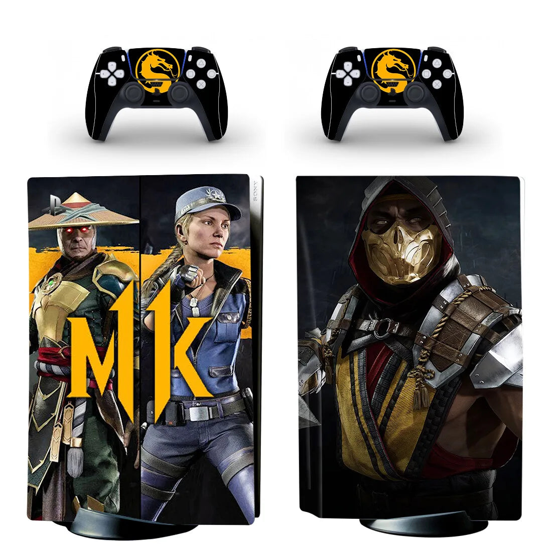 Pegatina adhesiva de vinilo para consola PS5 y 2 mandos, diseño de Mortal Kombat, versión disco