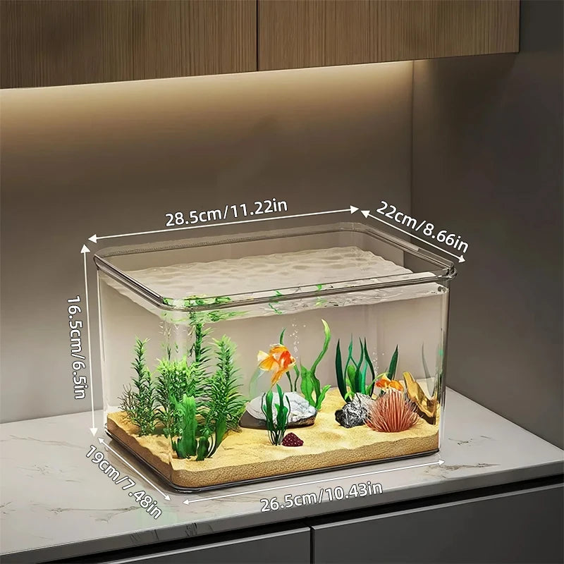 Mini acuario de escritorio con vista panorámica de 360°, pecera de cristal transparente, paisaje ecológico, decoración para el hogar, caja de agua para peces dorados