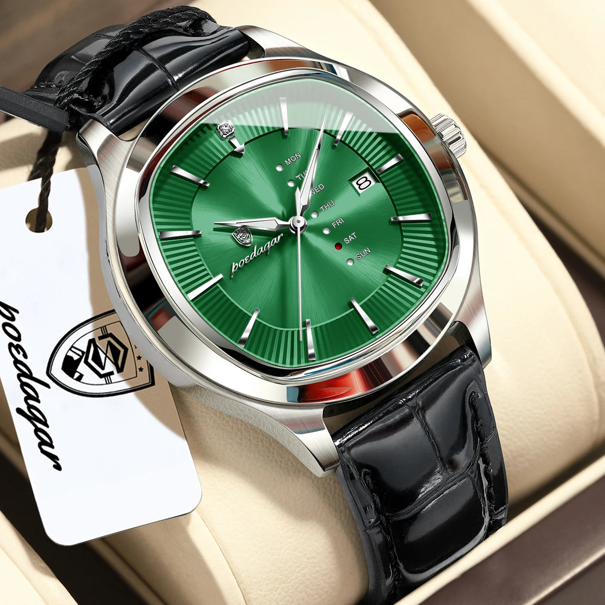 POEDAGAR Fashion Man Clock Waterproof Luminous Date Week Sport Men Wristwatch Leather Business Men's Quartz Watches Reloj Hombre