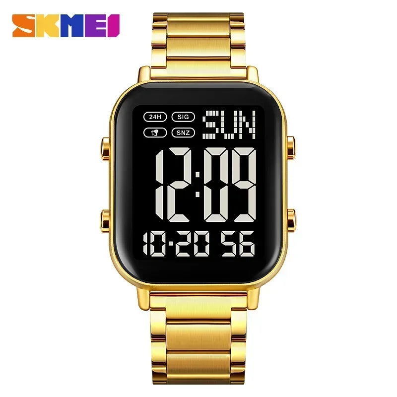 SKMEI 2259 Luxury Waterproof Sport Electronic Mens Wristwatch EL Display Stainless Steel Digital Watch for Men 1859 Reloj Hombre