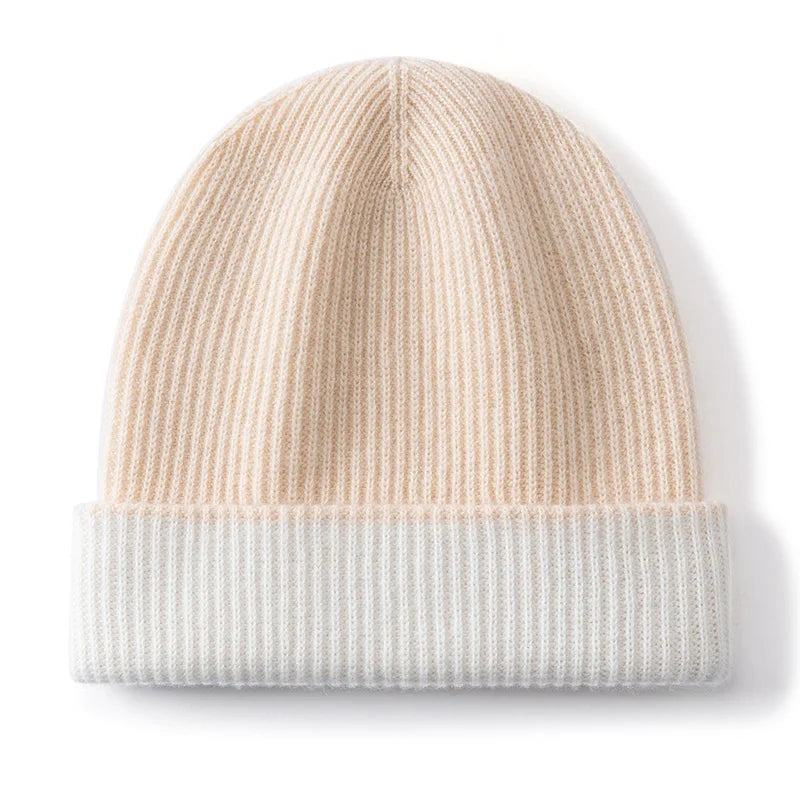 Gorros de invierno para mujer/hombre, gorro de cachemira cálido y casual para exteriores, gorro de punto de dos capas con diseño de patchwork, gorro unisex con borde reforzado.