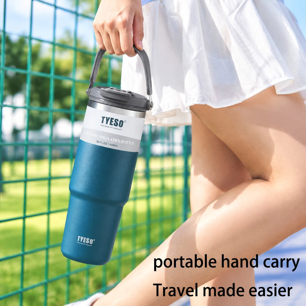 Tyeso 600/750/900/1050/1200ML botella termo de acero inoxidable taza de café para coche botellas de agua deportivas mantiene el frío y el calor taza térmica