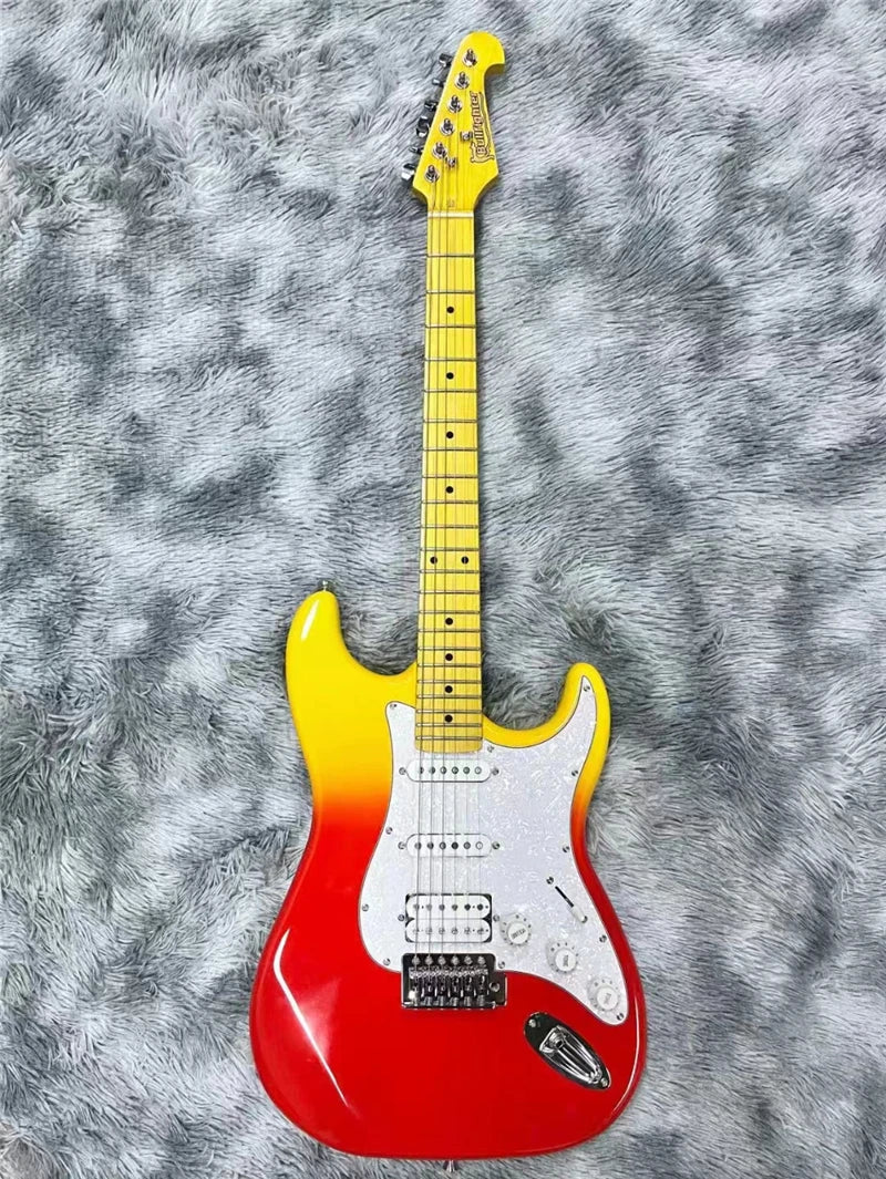 Guitarra Eléctrica Bullfighter Factory Azul Rosa Roja de 22 Trastes con Cuerpo de Álamo Sólido, Mástil de Arce, Cuerdas y Puente Cromado Vintage