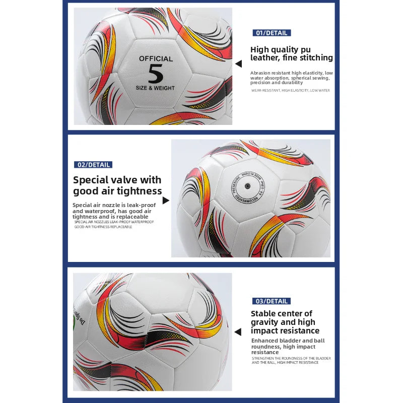 Balón de Fútbol Oficial de Entrenamiento Talla 4 Talla 5, PVC Premium Sin Costuras, Resistente al Desgaste, Regalo para Niños y Adultos, para Competencia Diaria